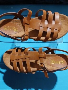 Rouge Helium Brown Leather Multi-Strap Women's Sandals